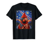 Red Cardinal Bird Wearing USA Flag Glasses American Art Value Graphic T-Shirt, Men, Black, S