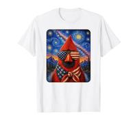 Red Cardinal Bird Wearing USA Flag Glasses American Art Value Graphic T-Shirt, Men, White, S