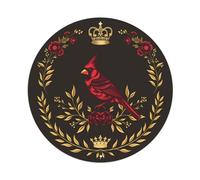 Red Cardinal Bird With Gold Crown And Floral Wreath Round Tin Sign Vintage Metal Sign Home Bar Garden Wall Decor Metal Poster 8x8 Inch