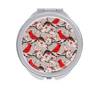 Red Cardinal Birds Blooming Cherry Flowers Folding Make Up Mirror, Compact 2X/1X Magnification Mirror, Women Portable Travel Makeup Mirror 2.4 x 2.4 inch