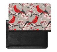 Red Cardinal Birds Blooming Cherry Women's Passport Protector, Men's Passport Protector, PU Travel Passport Protector for Women Men Worker 5.8 x 3.9 x 0.4 inch