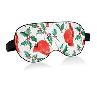 Red Cardinal Birds Red Holly Berries Seamless On White Eye Masks Cover Blocks Light Sleep Mask Shade Cover Blindfold Relaxing Eyeshade Cover with Adjustable Head Strap for Men Women Kids