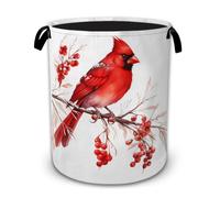 Red Cardinal Decorative Laundry Hamper,Winter Berry, Tall Foldable Oxford Clothes Basket with Handles, Lightweight Dirty Clothes Holder for Bedroom Bathroom Laundry Room