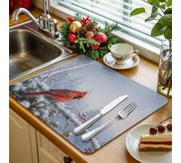 Red Cardinal Kitchen Drying Mat 1 Pack, Christmas Winter Bird Animals Barry Snowy Pine Branch Absorbent Dish Drying Mat Drying Pad Drainer for Kitchen Counter Sink 16 X 18 Inch, Machine Washable