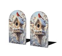 Red Cardinal On Birdhouse Bookends For Shelves 2 Pcs Wooden Book Stopper Organizer For Home Office Libraries