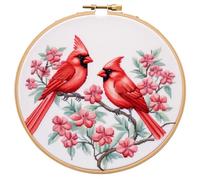 Red Cardinal on Tree Stamped Cross Stitch Kits for Beginners Easy with Hoop 11CT Needlepoint Embroidery DIY Counted Cross Stitch Kits Art Craft Wall Decoration 15x15inch(4)