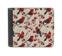 Red Cardinal Perched on Branches Bi-fold Men's Wallets with 6 Card Slots Slim Travel Purse Leather Money Clip