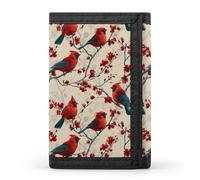 Red Cardinal Perched on Branches Trifold Men's Wallets with 8 Card Slots & Key Hook Slim Travel Purse Money Clip