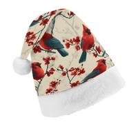Red Cardinal Perched on Branches Unisex Santa Hat | Soft Velvet Christmas Hats Lightweight Festive Holiday Party Costume Accessory for Christmas New Year