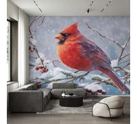 Red Cardinal Wallpaper Non-Woven 500x350 (W x H) | Photo Wallpaper Winter Snow Scene Wall Mural, Living Room Bedroom, Birds Decorative, TV Background, saf-29