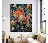 Red Carp Canvas Wall Art, Hand Drawn Flowers And Plants Posters And Prints Canvas Wall Pictures for Bedroom, Living Room, Office Decor 120L x 80W cm Unframed, Blue-Green