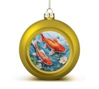 Red Carp Fish Christmas Tree Ornaments 1.6 Inch Shatterproof Pc Plastic Balls with Lanyard Baubles Hanging Christmas Ball Ornaments for Xmas Tree Holiday Party Wedding Home Decorations-Golden