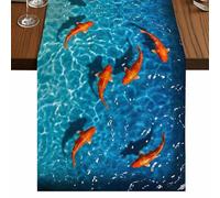 Red Carp Table Runner, Watercolor Rippled Water Surface Animal Realistic Style Cotton and Table Linen Runner for Kitchen Dining Home Decor for Party Festival Holiday Decoration Gift 13x48in