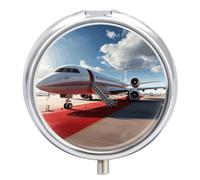 Red Carpet Airplane Pill Box Medicine Pill Organizer 3 Compartment Daily Pill Case Small Pill Container Round Pill Holder Travel Pill Box Metal Pill Case for Purse Pocket