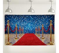 Red Carpet Backdrop, Elegant Blue Glitter Party Decorations, Indoor/Outdoor Photo Background for Celebrations, Hollywood Theme, New Year Events 71x43 Inch
