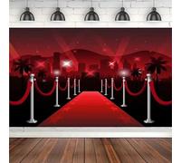Red Carpet Stage Photography Backdrop Birthday Party Decorations Starry Night Red Sky Palm Trees Mountain And City Background 120X80cm