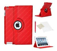 Red Case for Apple iPad Mini / Mini 2 / PU Leather with 360 Degree Rotating Swivel Action for Portrait and Landscape Display by PulseTec Accessories / Free Screen Protector and Stylus Touch Pen