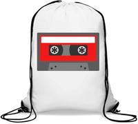 Red Cassette Artwork Hipster Tape Art Gym Sack Casual Drawstring Bag White