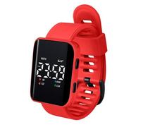 (red) Casual Digital Sport Watches Led Digital Display Large Square Dial Ergonomic Design Silicone Wristband Watch
