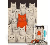 Red Cat Among White Cats Jigsaw Puzzle for Teenagers 1000 Pieces Reason Skill Toy Calming Play Exact Cut Perfect Present (38x26cm)