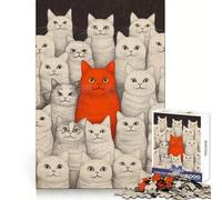 Red Cat Among White Cats Jigsaw Puzzle for Teenagers 1000 Pieces Reason Skill Toy Calming Play Exact Cut Perfect Present (38x26cm)