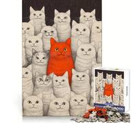 Red Cat Among White Cats Jigsaw Puzzles for Adults1000 Piece Brain Teaser Home Leisure Image Assembly Birthday Gift (50x75cm)