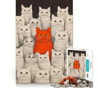 Red Cat Among White Cats Jigsaw Puzzles for Adults1000 Piece Brain Teaser Home Leisure Image Assembly Birthday Gift (50x75cm)