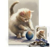 Red Cat Jumps on Ball Jigsaw Puzzles for Adults1000 Pieces Memory Boost Together Fun Image Assembly Art Collectible (38x52cm)