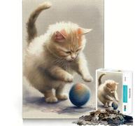 Red Cat Jumps on Ball Jigsaw Puzzles for Adults1000 Pieces Memory Boost Together Fun Image Assembly Art Collectible (38x52cm)