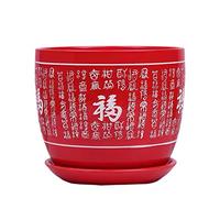 Red Ceramic Flower Pot Round Chinese Style Planter Succulent Plant Pot Cactus Plant Pot Decorative Plant Container Handmade Porcelain Planter for Succulents Cactus and Small Flowers-17.5*15cm