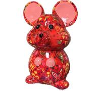 Red Ceramic Mouse Piggy Bank, Money Box with flowers Design