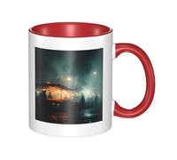 Red Ceramic Mugs for Exquisite Unique Night Market in Foggy Weather Pattern Print Smooth Practical Durable Easy to Clean