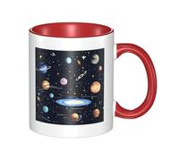 Red Ceramic Mugs for Exquisite Unique The Solar Family Pattern Print Smooth Practical Durable Easy to Clean
