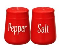 Red Ceramic Salt and Pepper Shaker Set, 2 Ounce Capacity Each, "Salt" and "Pepper" Printed, Dishwasher Safe by Dependable Industries