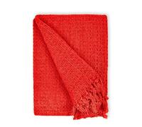 Red Chair Cotton Throw for Sofa & Bed - Soft Waffle Blanket, Large Chair Bedspread, Cotton Sofa Throw