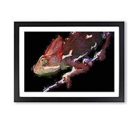 Red Chameleon Lizard in Abstract Framed Print | A2 Black Framed Wall Art | Ready to Hang | Abstract Fantasy Picture | Living Room Bedroom Lounge Office
