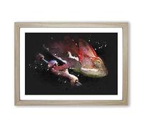Red Chameleon Lizard Paint Splash Framed Print | A2 Oak Framed Wall Art | Ready to Hang | Modern Nature Picture | Living Room Bedroom Lounge Office