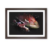 Red Chameleon Lizard Paint Splash Framed Print | A2 Walnut Framed Wall Art | Ready to Hang | Modern Nature Picture | Living Room Bedroom Lounge Office