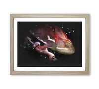 Red Chameleon Lizard Paint Splash Modern Art Framed Print | A3 Oak Framed Wall Art | Ready to Hang | Modern Nature Picture | Living Room Bedroom Lounge Office