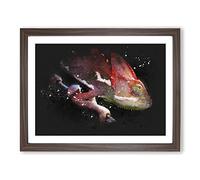 Red Chameleon Lizard Paint Splash Modern Art Framed Print | A4 Walnut Framed Wall Art | Ready to Hang | Modern Nature Picture | Living Room Bedroom Lounge Office