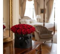 Red Charm Roses -Hat Box Gift - Roses, Next Day-all occasions-birthday- Valentines Gift (Large)