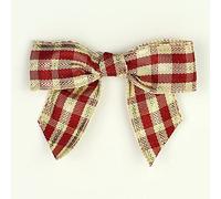 Red Check Plaid Tartan Bows, 10 Pieces Pre Tied Gingham Ribbon Bow, Buffalo Checkered Bow for Christmas Decoration Sewing Scrapbooking Wedding Decor Wreath Gift Wrapping, 5cm Wide(Red Cream Check)