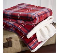 Red Check Sherpa Throw. Warm Soft Fleece Throw With Sherpa Reverse. 130 X 180Cm