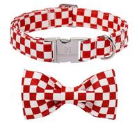 Red Checkered Dog Collar with Fancy Bow Tie for Small Dogs | Red-White Checked Print Collars for Girl Boy Puppy with Bowtie Adjustable Durable Soft Breakaway Gift for Male Female Pet
