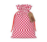 Red Checkered White Squares Print Drawstring Gift Bags,For Holiday Season,Birthdays,Anniversaries And Any Special Occasion