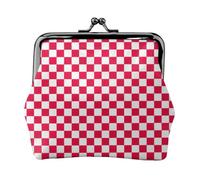 Red Checkered White Squares Print Fashion Ms Leather Pouch Portable Wallet Kiss-Lock Money Bag Cute Clutch Fo Women