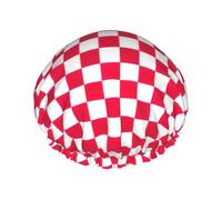 Red Checkered White Squares Print Versatile Shower Hat for Women Men Reusable Lightweight Soft Bath Hair Cap