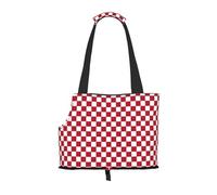 Red Checkered White Squares Printed Foldable Pet Bag - Portable Puppy Cat Travel Handbag Tote,Pet Carrier Backpacks.