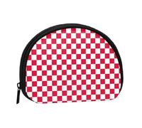 Red Checkered White Squares Printed Small Coin Purse, Semicircular Coin Wallet with Zipper Portable Mini Coin Pouch, Kids Purse for Women Men