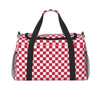 Red Checkered White Squares Printed Travel Duffle Bag for Men Women Large Sport Gym Bag Handbag with Shoulder Strap for Travel Weekend Fishing Hunting